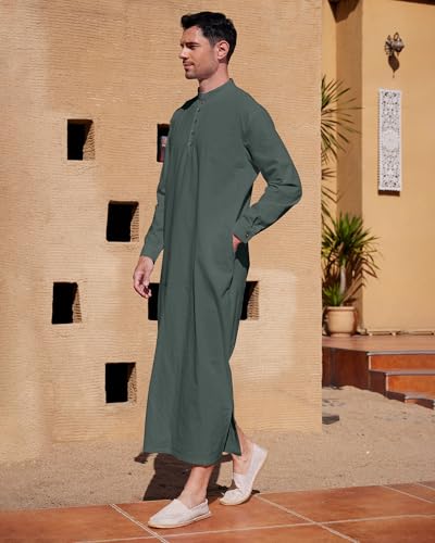YAOHUOLE Muslim Thobe for Men Button down Mens Caftans Big and Tall Mens Arab Thobe with Pocket - color: Dark Gray, size: 3X-Large