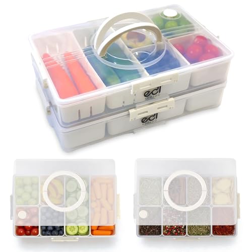 Stackable Snackle Box Container 2 Pack, 14 Compartments with 2 Drain Compartments, BPA-Free Snack Organizer with Lids & Handles for Family Snacks, Dishwasher & Microwave Safe (White 2 Pack) - color: White