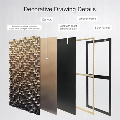 BrightA Large Abstract Wood Art, Handcrafted Triangular Blocks in Warm Brown Tones, Statement Piece for Spacious Wall 31.5"x63" - color: Dark brown + Grayish brown + Black, size: 31.5"x63"
