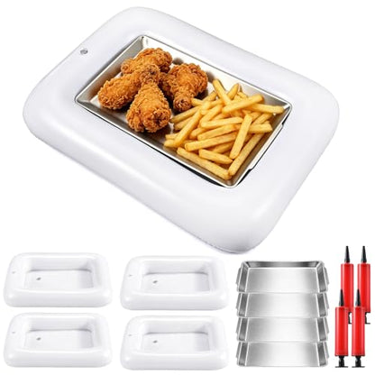 4 Sets Inflatable Cooler with Tray Chilled Serving Tray for Parties Ice Serving Buffet Bar Party Platter for Fruit Veggies Seafood Shrimp Cocktail Buffet Picnic - style: Clean