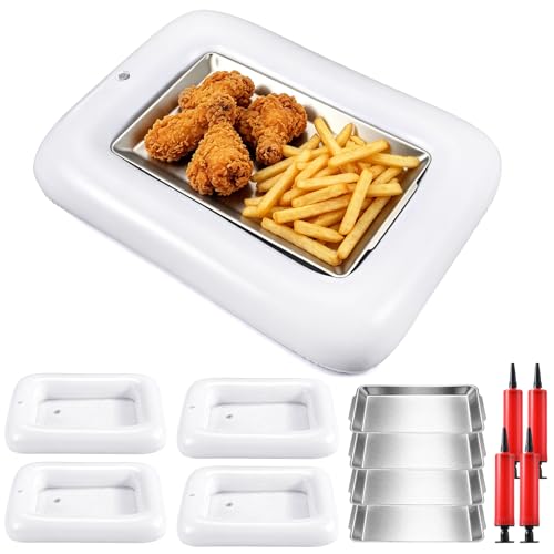4 Sets Inflatable Cooler with Tray Chilled Serving Tray for Parties Ice Serving Buffet Bar Party Platter for Fruit Veggies Seafood Shrimp Cocktail Buffet Picnic - style: Clean