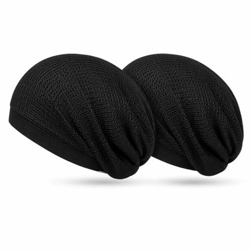 2 Pack Black Mesh Hijab Underscarf Cap for Women, Breathable Non Slip Bonnet, Soft Lightweight Sleep Hair Cover