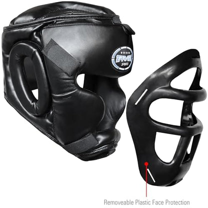 Farabi Sports Boxing Headgear Grill Head Gear MMA Training Kickboxing Sparring Gear Removable Front Bar Grill - color: Black, size: Small
