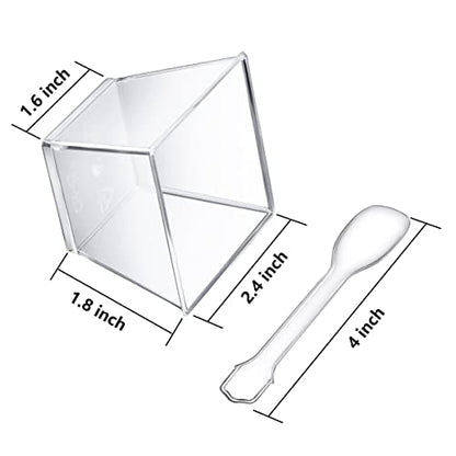 3.8 oz Plastic Dessert Cups with Spoons 50 Pack, Clear Square Mini Dessert Cups Appetizer Cups Parfait Cups Tumbler Cups for Mousse Puddings, Party Supplies - size: 3.8 Oz (Pack of 50)