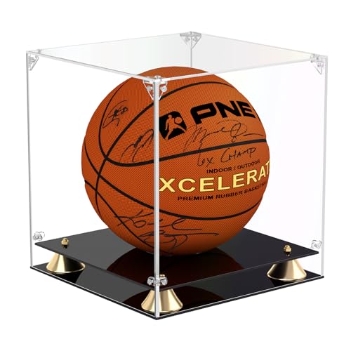 KOLIPI Basketball Display Case, Clear Acrylic Full Size Basketball Case Display with Double Layer Base, Ball Holder Stand Box Protector for NBA WNBA Signed Ball Memorabilia,11x11x12 inch - size: Basketball Case,11x11x12 inch