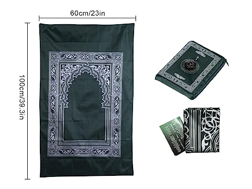1 Piece Muslim Prayer Rug, Polyester Travel Prayer Mat with Compass, Green, 60CMx100CM