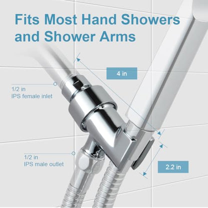 OFFO Shower Head Holder All Metal for Handheld Shower Head, Adjustable Shower Arm Mount with Solid Brass Pivot Ball, 1/2 in IPS Female Inlet and Male Outlet, Chrome - style: Chrome