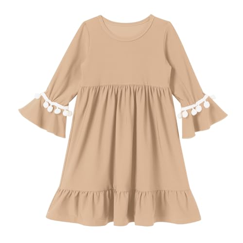 IWEMEK Infant Baby Girl Prayer Dress Kids Muslim Clothes for Toddler Girls Abaya with Hijab Ruffle Islamic Eid Ramadan Outfit - color: Khaki, size: 2-3 Years