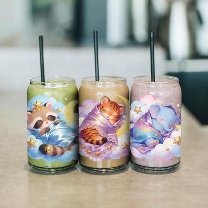 arricraft 10 Pcs Sleeping Animals Theme PVC Cup Transfer Stickers, Adorable Sleeping Cat Fox Animal UV Waterproof Cup Sticker for 16 oz Glasses Window Home Printing Decoration 24x11cm - style: Sleeping Animals Theme