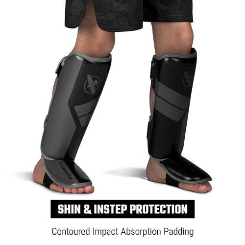 Hayabusa S4 Kids Shin Guards, Muay Thai, MMA, Kickboxing, Martial Arts - color: Black, size: Large-X-Large