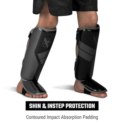 Hayabusa S4 Kids Shin Guards, Muay Thai, MMA, Kickboxing, Martial Arts - color: Black, size: Large-X-Large