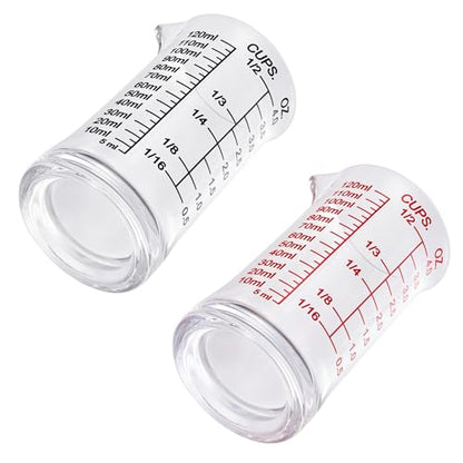 Ackers 4oz Glass Measuring Cup – Shot Glass with Ounce,Ml,Cups Markings for Kitchen & Bar(Pack of 2) - color: Red and Black