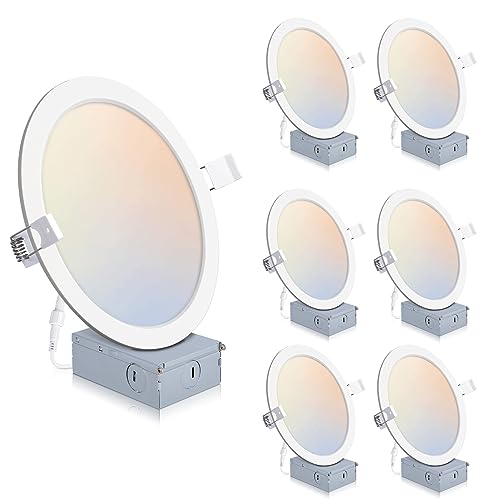 POWERASIA 6 Pack 8 Inch LED Recessed Lighting, 5CCT Canless Wafer, White - color: 6P-5CCT-WH, size: 8INCH