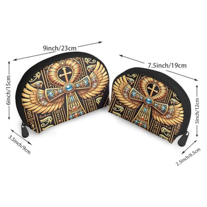 Egyptian Symbol 2-Piece Shell Makeup Bag Set, Large Capacity Travel Cosmetic Bag For Women With Zipper, Waterproof Polyester Toiletry Organizer Pouch For Purse, Travel, Gym & Daily Use - color: Egyptian Symbol