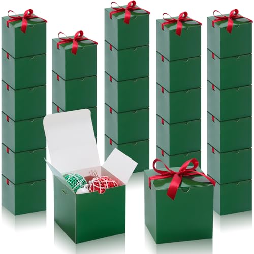 DOYIDE 60 Pcs Small Gift Boxes, 3x3x3 inches Kraft Paper Gift Box with Ribbons, Green Candy Boxes for Christmas Wedding Favors Baby Shower Bridal Shower Birthday Party - color: Green, size: 3x3x3inch(Pack of 60)