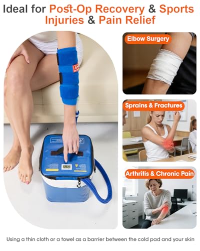 Cold Therapy Machine for Elbow, Ice Machine for Tennis Elbow&Post-Surgery Recovery, Cryotherapy Device with Temp Display & 3 Flow Modes, Adjustable Elbow Wrap for Arthritis, Bursitis, Swelling Relief