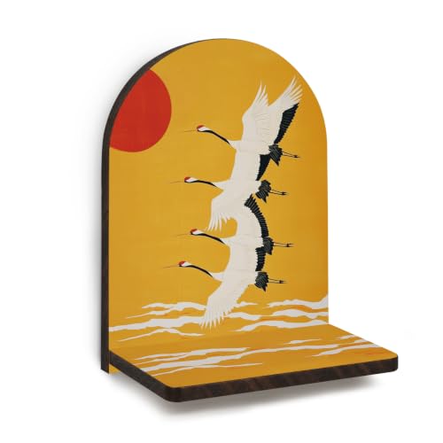 Japanese Crane Arched Wooden Wall Shelf Decor, 9.45x7.09In - color: Golden Japanese, size: 9.45x7.09