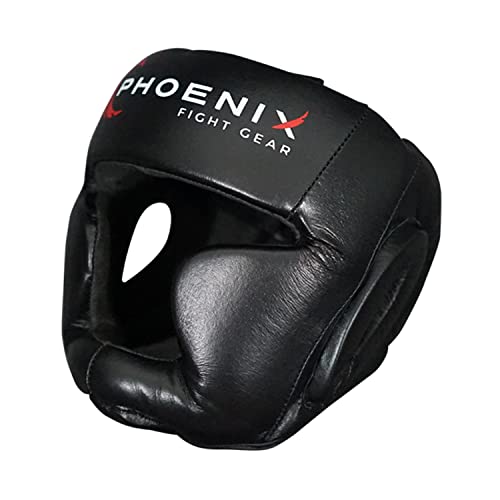 Flight Headgear w/Cheek and Chin Support, Leather Sparring Headgear, Boxing, MMA, Muay Thai Kickboxing, Mixed Martial Arts, UFC - color: Black, size: Small