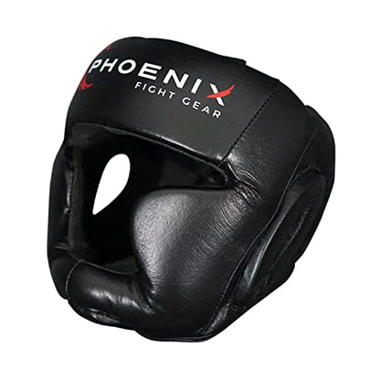 Flight Headgear w/Cheek and Chin Support, Leather Sparring Headgear, Boxing, MMA, Muay Thai Kickboxing, Mixed Martial Arts, UFC - color: Black, size: Medium