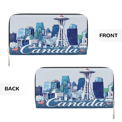 Canadian City Skyline PU Leather Long Wallet for Women Men, Zipper Clutch Wallet RFID Card Holder Organizer - color: Canadian City Skyline