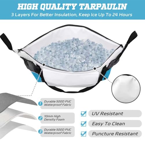 Insulated Fish Cooler Kill Bag with Flat Bottom-26x18 31x14 40x16 50x18 60x20 70x25 Inches Waterproof Fishing tackle Kill Cooler Bag - color: WhiteBlue-31x14x8