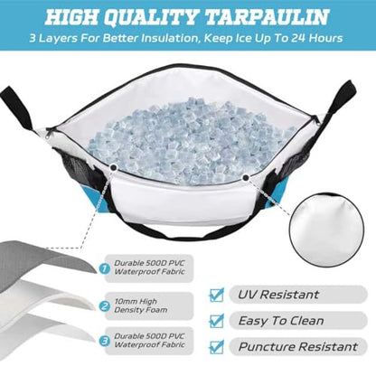 Insulated Fish Cooler Kill Bag with Flat Bottom-26x18 31x14 40x16 50x18 60x20 70x25 Inches Waterproof Fishing tackle Kill Cooler Bag - color: WhiteBlue-31x14x8