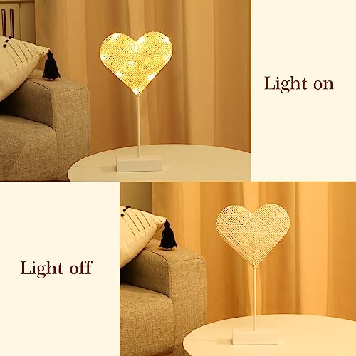 Lewondr Heart Decorative Table Lamp, Valentines Day LED Light Winding Cotton Thread Night Lamp for Bedroom, Battery Powered Desk Lamp for Galentine's Day Romantic Gifts for Women Home Decorations - style: Heart