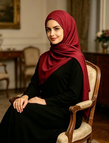 Lina & Lily Non-see-through Premium Jersey Maxi Hijab Head Scarf Wrap for Muslim Women - color: Burgundy