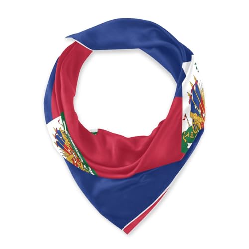 Bandana Square Head Scarf for Women Satin Hair Wrap Fashion Headband 27" - color: Hayti Flag