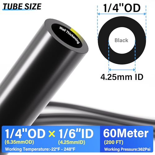 TAILONZ PNEUMATIC Air Line DOT 1/4 inch od Black Pneumatic Nylon Tube 200ft (60 Meter) Air Brake Tubing Nylon Hose - color: Black-Nylon, size: 1/4'' OD/200ft/60m