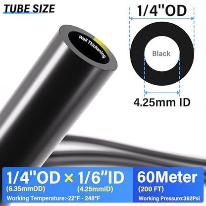 TAILONZ PNEUMATIC Air Line DOT 1/4 inch od Black Pneumatic Nylon Tube 200ft (60 Meter) Air Brake Tubing Nylon Hose - color: Black-Nylon, size: 1/4'' OD/200ft/60m