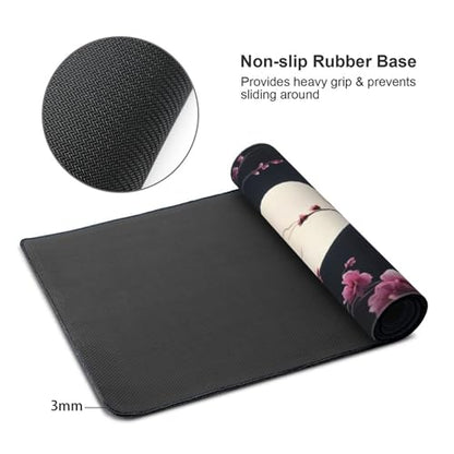 XXL Gaming Mouse Pad 35.4x15.7 Inch, Large Extended Desk Mat | Cherry Blossom Design, Non-Slip Rubber Base, Water-Resistant Surface and Stitched Edges for Gaming, Office & Home - color: Cherry Blossom Moon