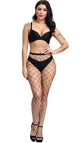 E-Laurels Womens High Waist Patterned Fishnet Tights Suspenders Pantyhose Thigh High Stockings Black - color: Black XL Hole