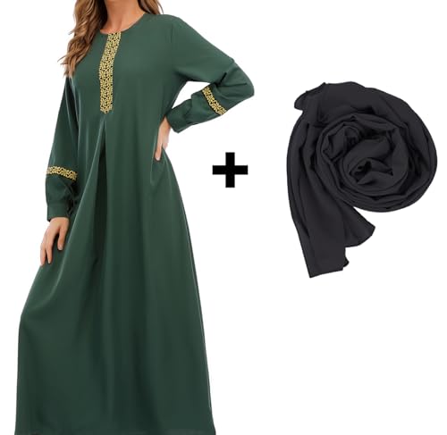 WSPLYSPJY Womens Muslim Abaya Dress Zipper Islamic Robe Pockets Maxi Prayer Clothes with Hijabs - color: Green, size: 3X-Large