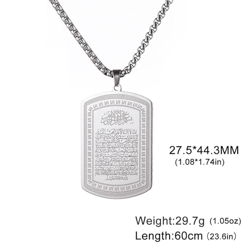 VASSAGO Islamic Allah Necklace for Men Women Stainless Steel Muslim Ayatul Kursi Necklace Islam Arabic Eid Ramadan Jewelry Gift - color: Silver Arabic necklace