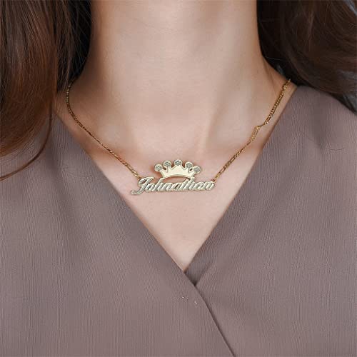 Custom Name Necklace Double Plated Name Necklace Personalized Name Plate Necklaces Name Necklaces for Women 18k Gold Plated Nameplate Pendant - color: Style 13