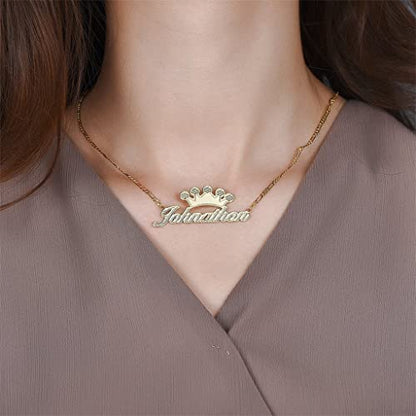 Custom Name Necklace Double Plated Name Necklace Personalized Name Plate Necklaces Name Necklaces for Women 18k Gold Plated Nameplate Pendant - color: Style 13