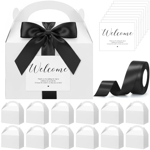 Maitys 50 Set Welcome Boxes for Wedding Guests 9x6x6 Gable Boxes, Black - color: Black