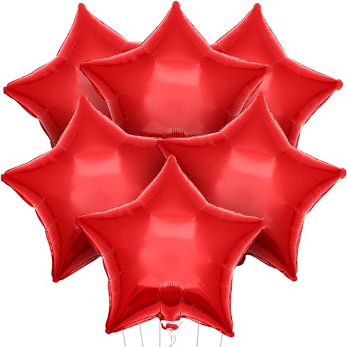 KatchOn, Large Metallic Red Star Balloons -18 Inch, Pack of 6 | 4th of july Balloons for 4th of july decorations | Star Foil Balloon for Birthday Decorations | Carnival Decoration - color: Red