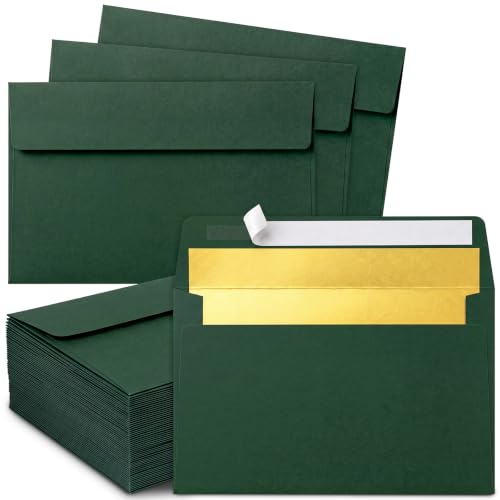 Crtiin Dark Green 50 Pcs A9 Invitation Envelopes with Gold Foil Lining - color: Dark Green