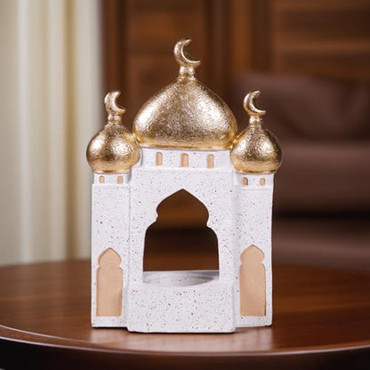 Decorative Mosque Sculpture with Gold Domes, White and Gold, 8.27 x 5.71 x 2.76 inches - size: 5.71*2.76*8.27in