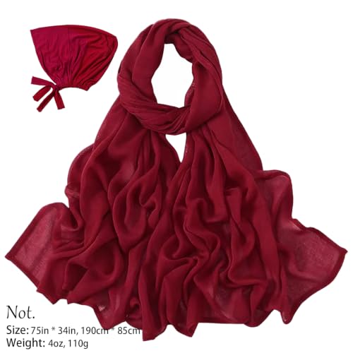 Modal Cotton Hijab Scarf for Women with Undercap Set - color: Fresh Burgundy