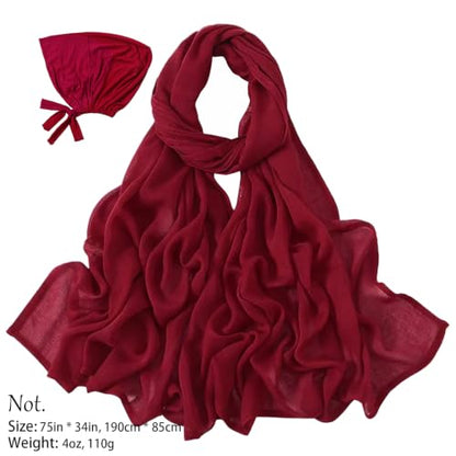 Modal Cotton Hijab Scarf for Women with Undercap Set - color: Fresh Burgundy
