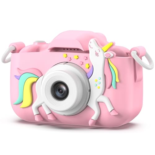 Goopow Kids Camera Toys for 3-8 Year Old Girls Boys,Children Digital Video Camcorder Camera with Cartoon Soft Cover, Best Chritmas Birthday Festival Gift for Kids - color: Pink-DJS