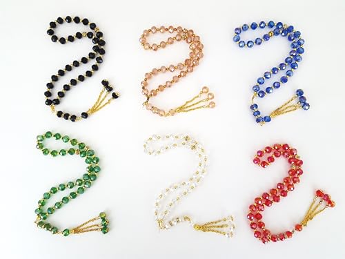 6 Pack Tasbih Prayer 33ct Worry Beads Misbaha Islamic Gift Ramadan Gift Eid Gift Allah Rosary Bulk Islamic Crystal Prayer Beads(6)