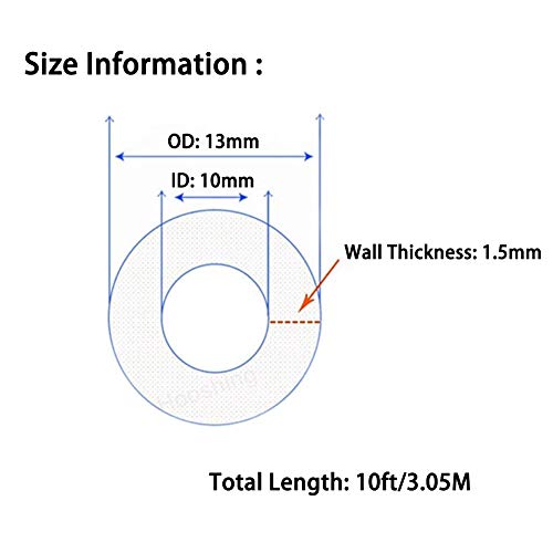 Hooshing Silicone Tubing 10mm ID x 13mm OD 10 Ft Food Grade Rubber Hose | High Temp Pure Silicone Tube, For Home Brewing, Beer Line, Wine Making, Water Pump Transfer - size: 10mm ID x 13mm OD, style: 10 Ft/3.05M