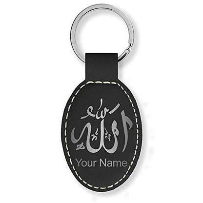 LaserGram Oval Keychain, Allah 1, Personalized Engraving Included (Black with Silver) - color: Black With Silver