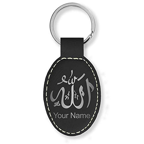 LaserGram Oval Keychain, Allah 1, Personalized Engraving Included (Black with Silver) - color: Black With Silver