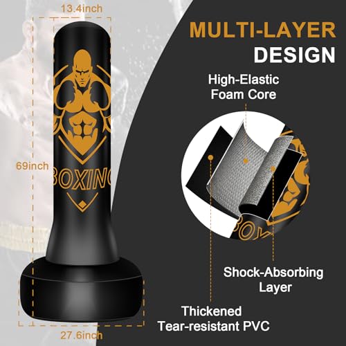 Freestanding Punching Bag for Adults, 70" Heavy Bag Inflatable Boxing Bag, Boxing Equipment Bag with Stand, Kickboxing Bag for Training Gym MMA Muay Thai Fitness