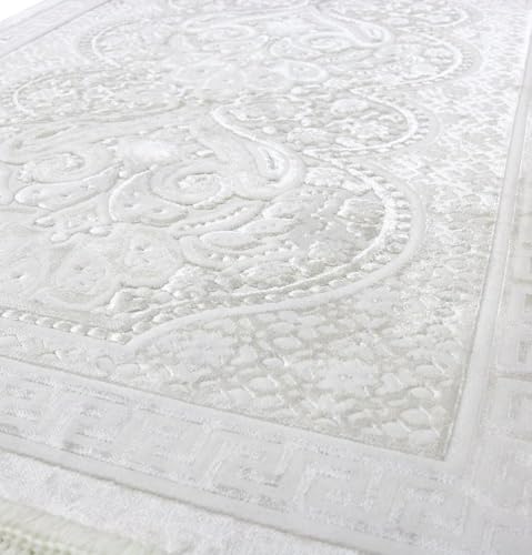 Modefa Muslim Prayer Rug Islam - Ramadan Gifts Set with Prayer Mat & Tasbih Prayer Beads - Soft Plush Islamic Gifts for Women Muslim Gifts for Men - Luxury Velvet Gift Box Set (Paisley Vanilla White) - color: White